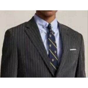 POLO RALPH LAUREN Vtg 3 Roll Flannel Chalkstripe Gray Suit 44 X-LONG (44/38 )